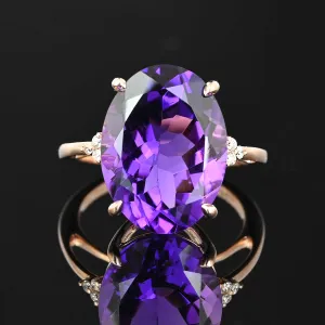 14K Rose Gold Diamond Amethyst Ring, 9 Carats