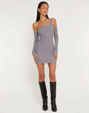 Anala Cold Shoulder Mini Dress in Flint Gray