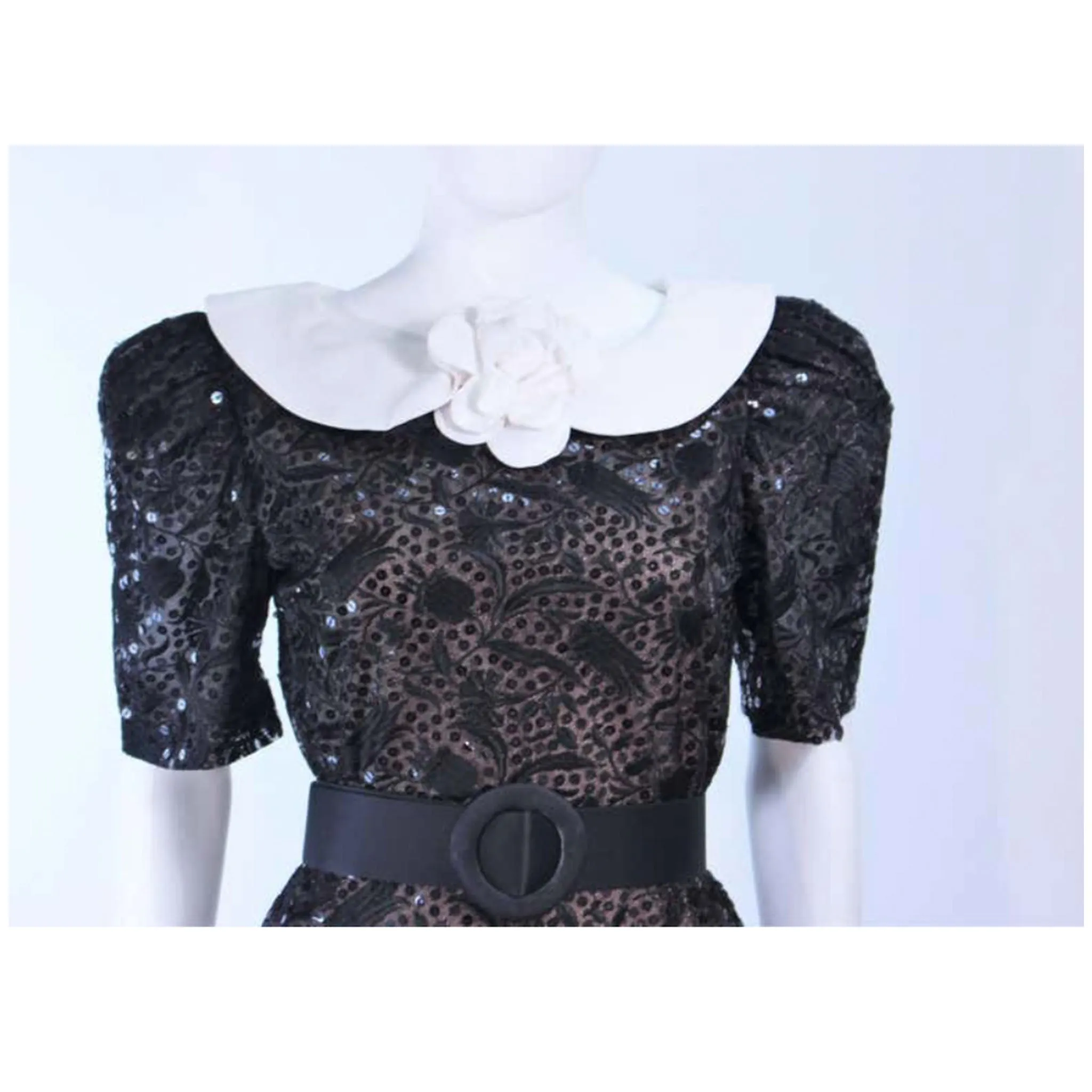 ARNOLD SCAASI Belle De Jour Black Sequin Lace Cocktail Dress Size 10