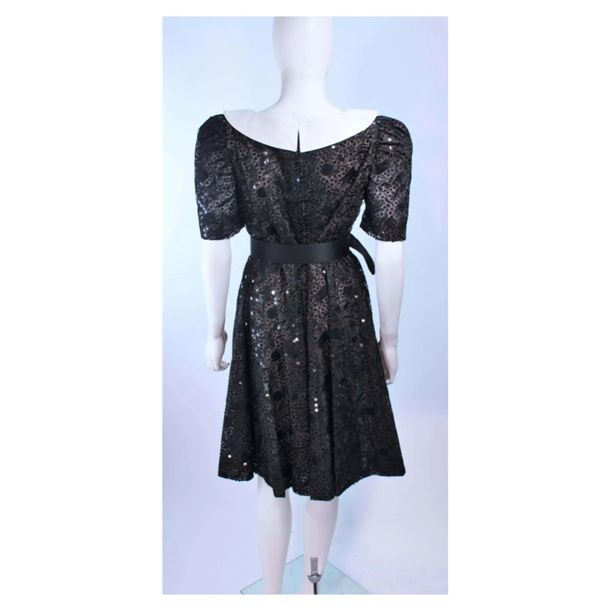 ARNOLD SCAASI Belle De Jour Black Sequin Lace Cocktail Dress Size 10