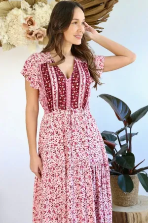 Bella Long Sleeve Maxi Dress - Pink/Mulberry