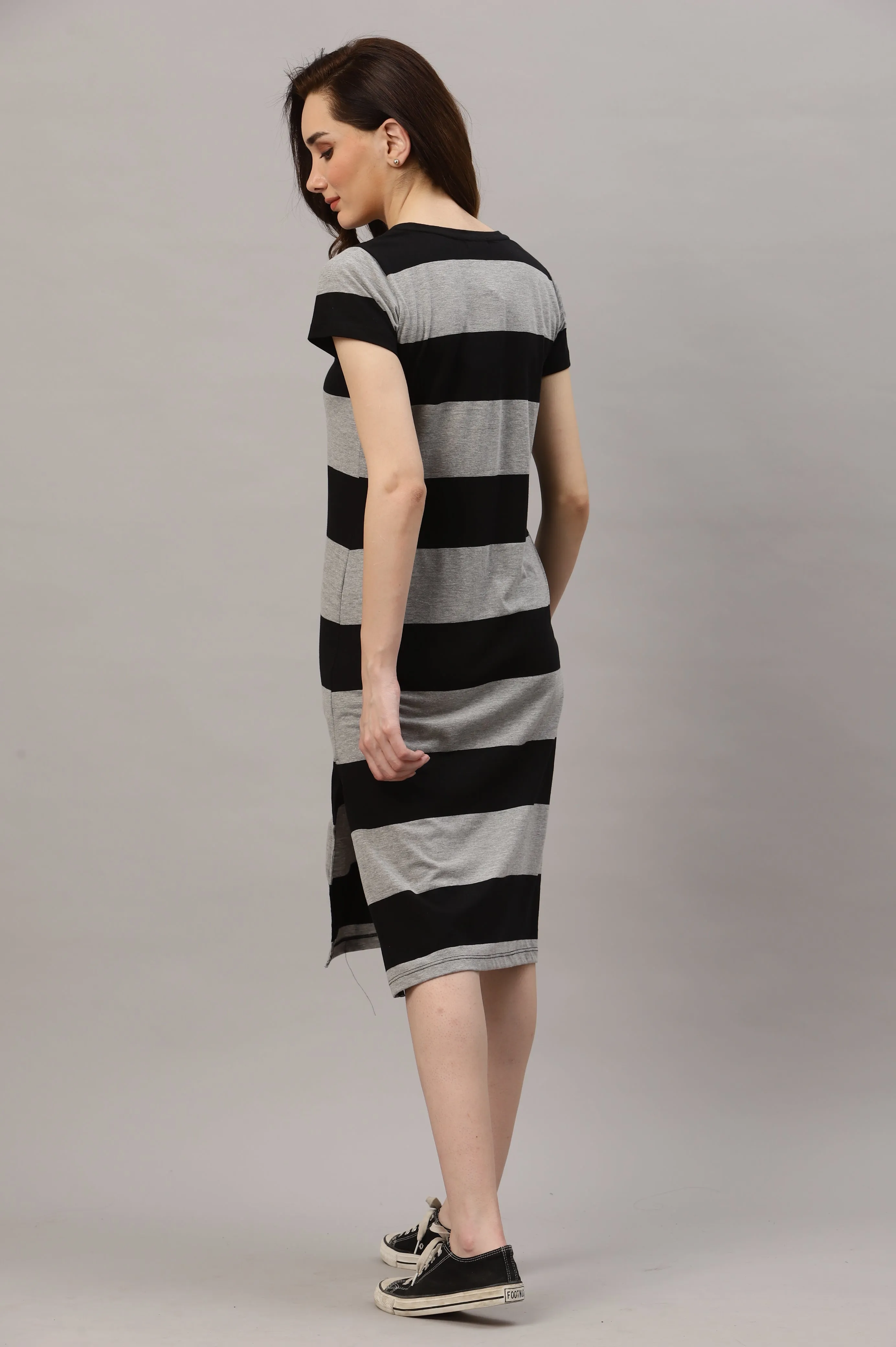 Black And Grey Horizontal Stripe Dress