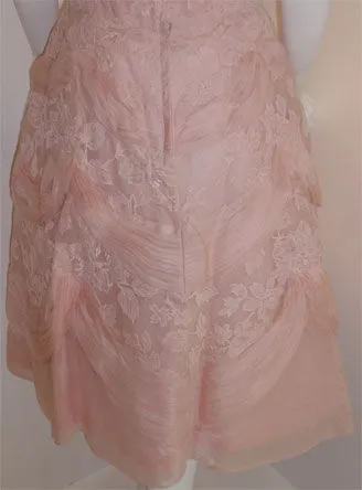 CEIL CHAPMAN 1950s Light Pink Lace Cocktail Dress