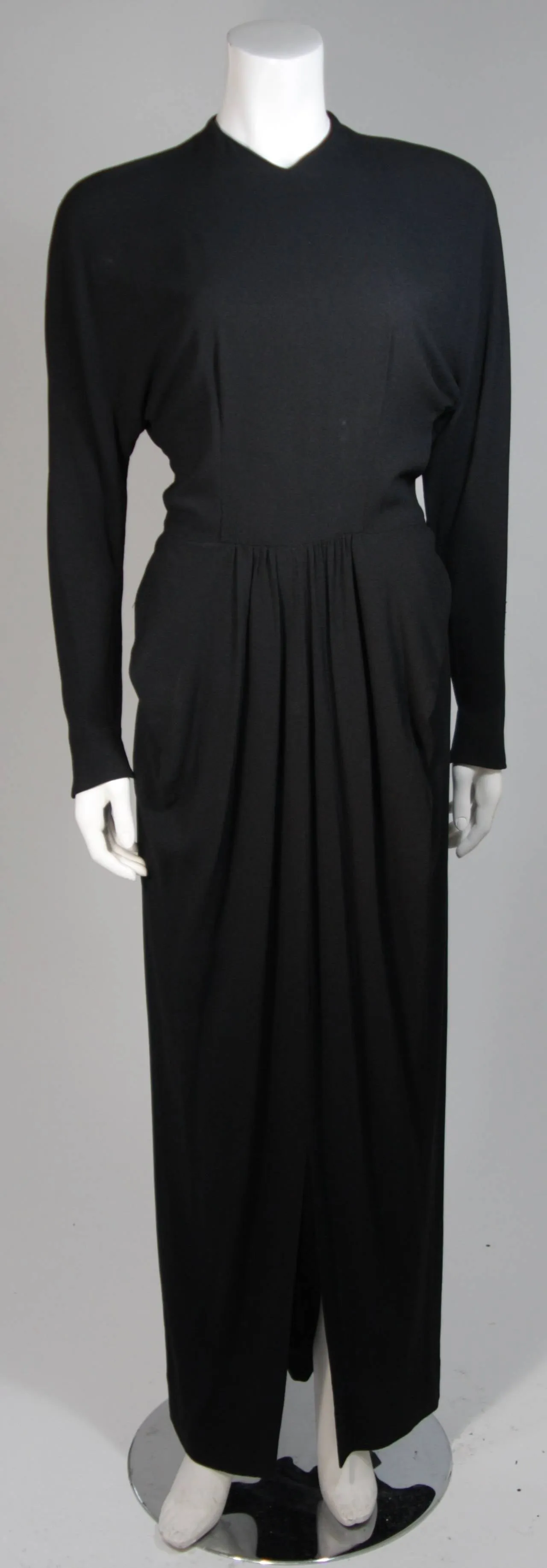 CEIL CHAPMAN Draped Black Silk Crepe Gown Size Small