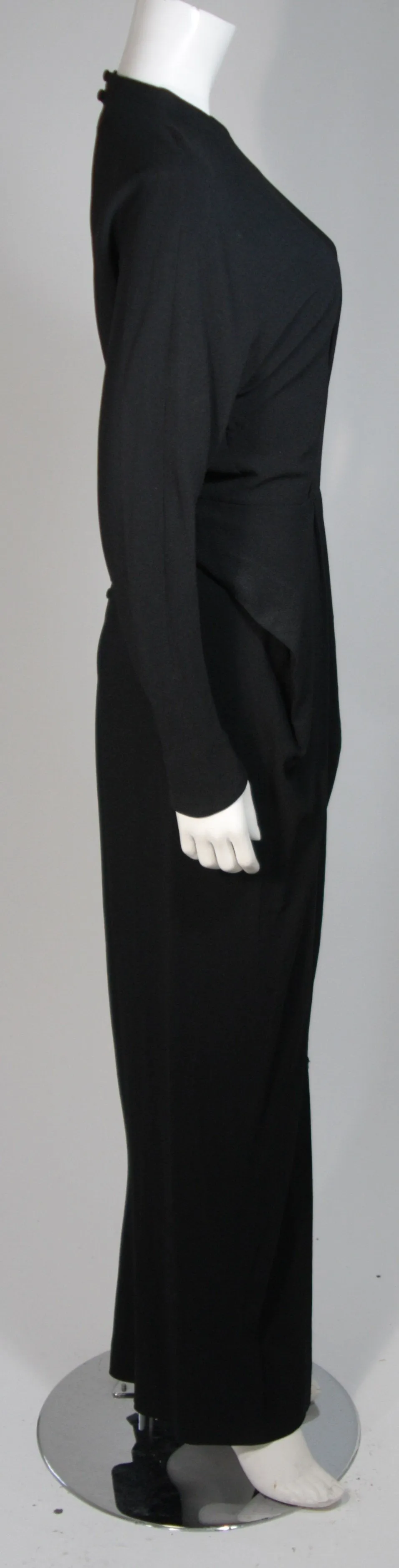 CEIL CHAPMAN Draped Black Silk Crepe Gown Size Small