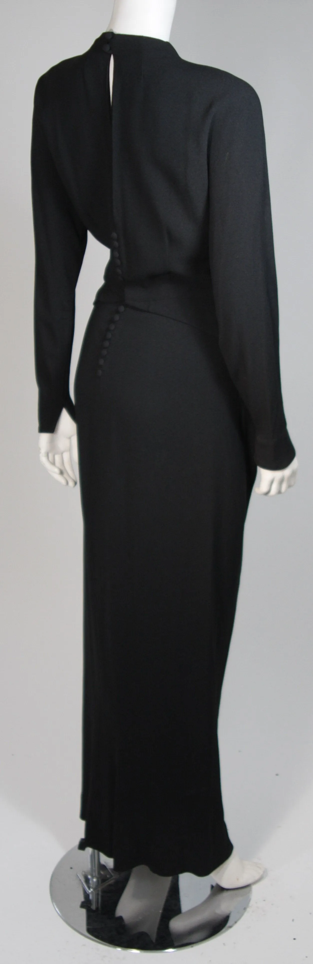 CEIL CHAPMAN Draped Black Silk Crepe Gown Size Small