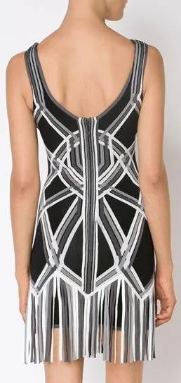 'Charoletta' Basket Weave Fringe Jacquard Dress