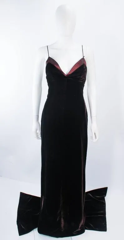 DICE KAYEK France Vintage Brown Velvet Gown with Satin Trim Size 8