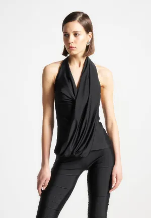 Draped Halterneck Top - Black