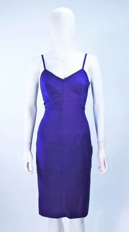 ELIZABETH MASON COUTURE Purple Silk Spaghetti Strap Cocktail