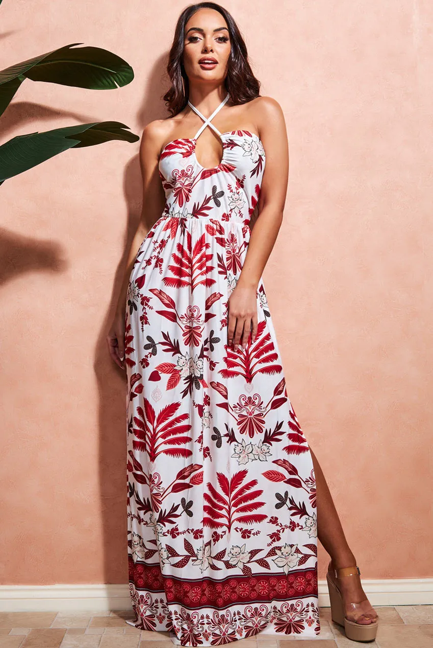 Goddiva Printed Tie Back Maxi Dress