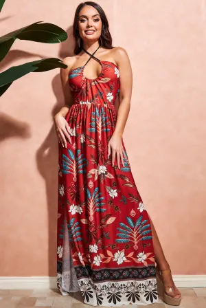 Goddiva Printed Tie Back Maxi Dress