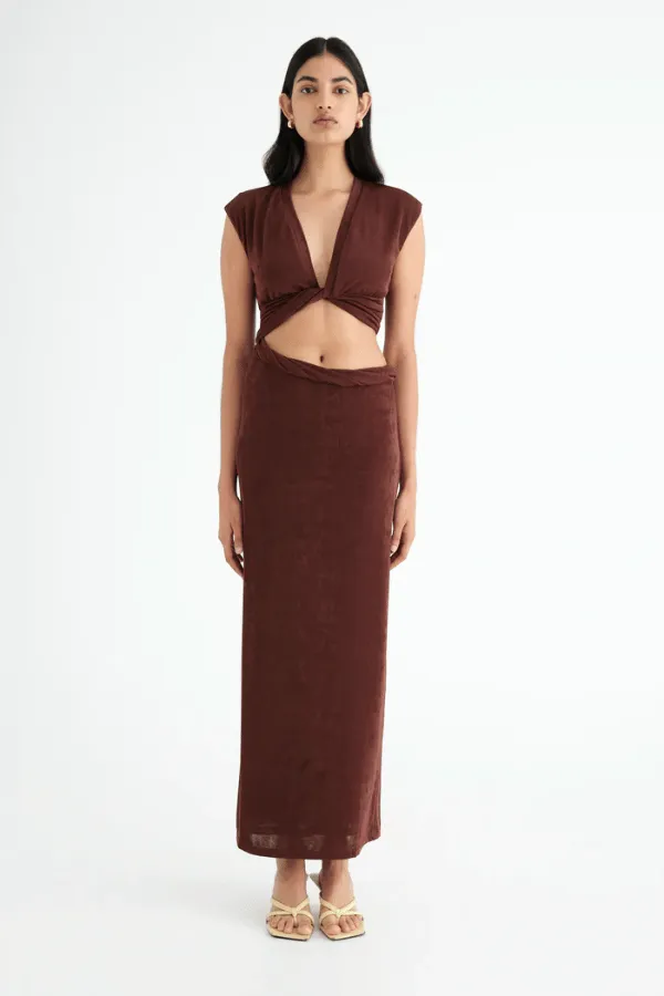 Henri Twist Maxi Dress Chocolate