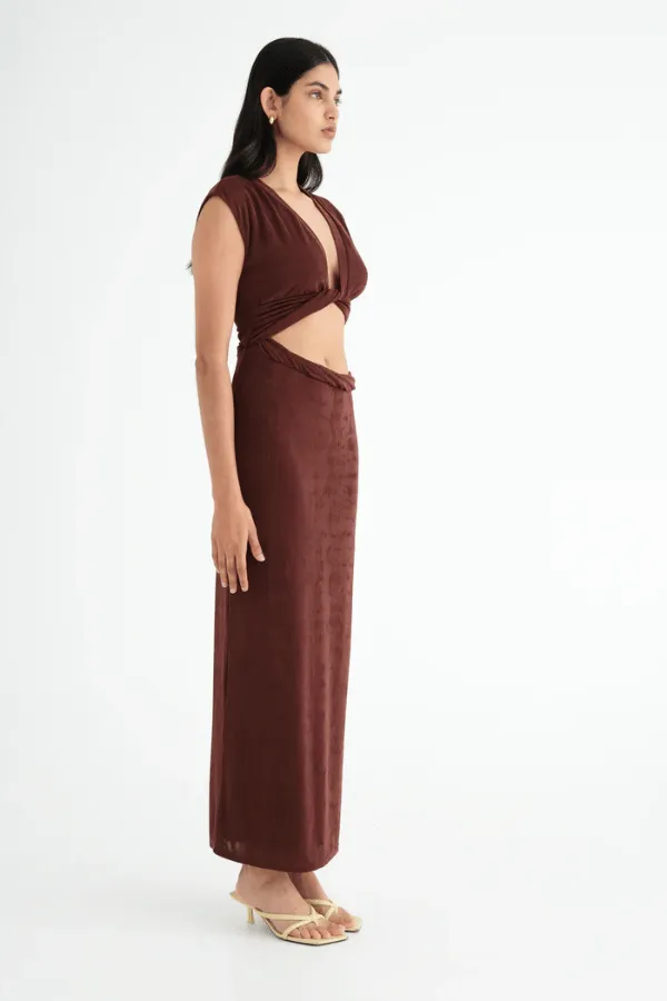 Henri Twist Maxi Dress Chocolate