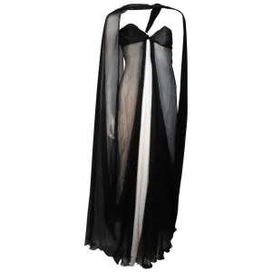 JACQUELINE DE RIBES Black and Ivory Silk Chiffon Gown