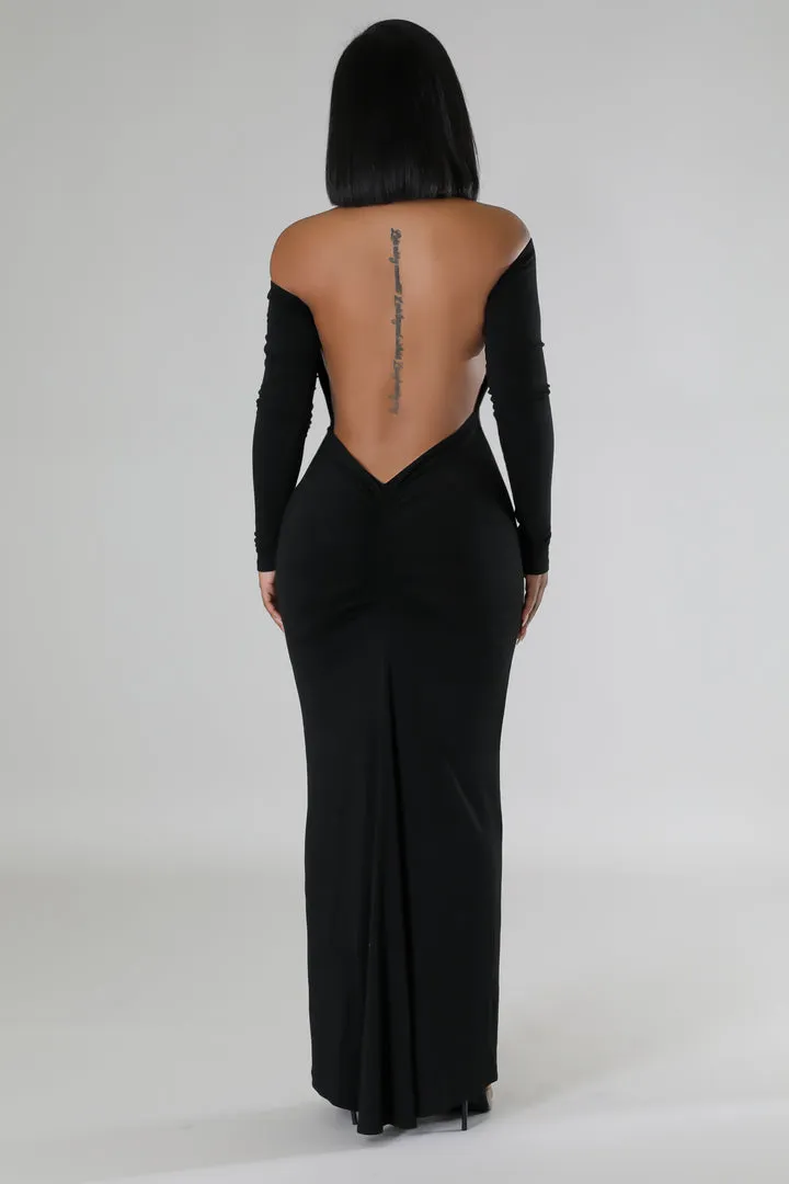 Long Sleeve Open Back Maxi Dress