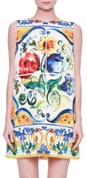 'Majolica' Sleeveless Floral Print Shift Dress