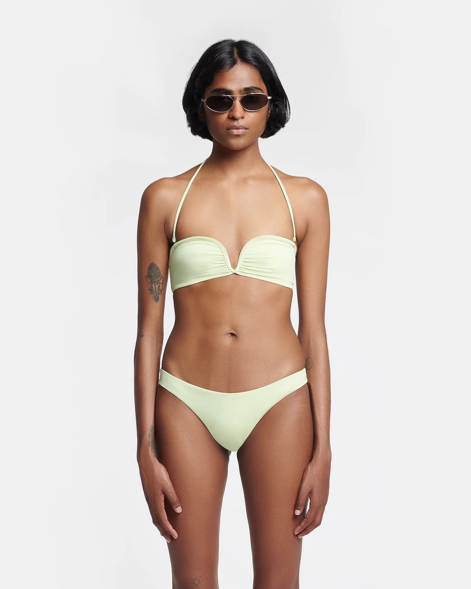 Manou - Ruched Halterneck Bikini Top - Shadow Lime