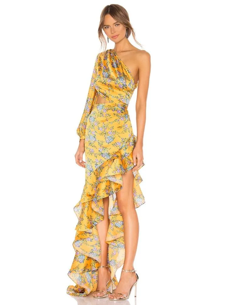 Maribel Floral Irregular Ruffle Dress