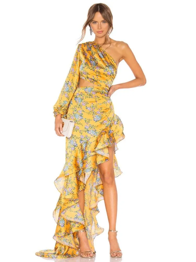 Maribel Floral Irregular Ruffle Dress