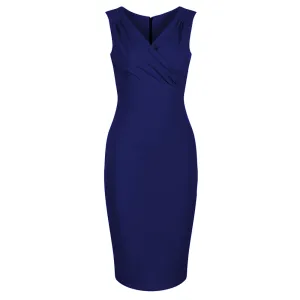 Navy Blue Sleeveless Crossover Top Bodycon Midi Dress