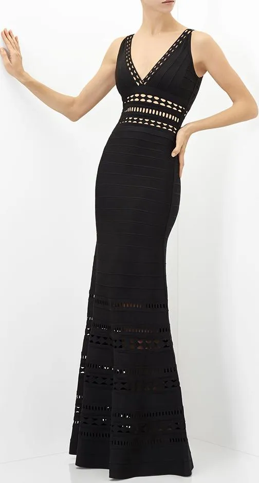 'Nuria' Cut-out Long Bandage Dress in Black