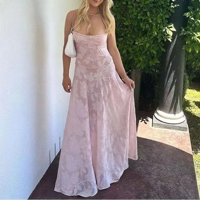 Sexy Half Mesh Patched Flower Bandeau Maxi Dress With Straps