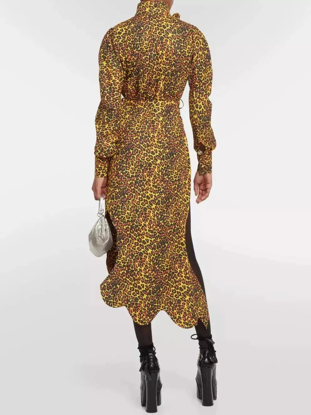 Women’s Asymmetrical Leopard-Print Midi Dress with Neck Tie