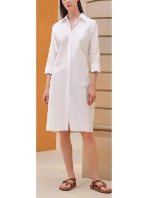 Women’s Belted Shirt Dress in Cotton Twill, White