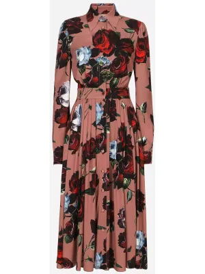 Women’s Charmeuse Shirt Dress with Vintage Rose Print