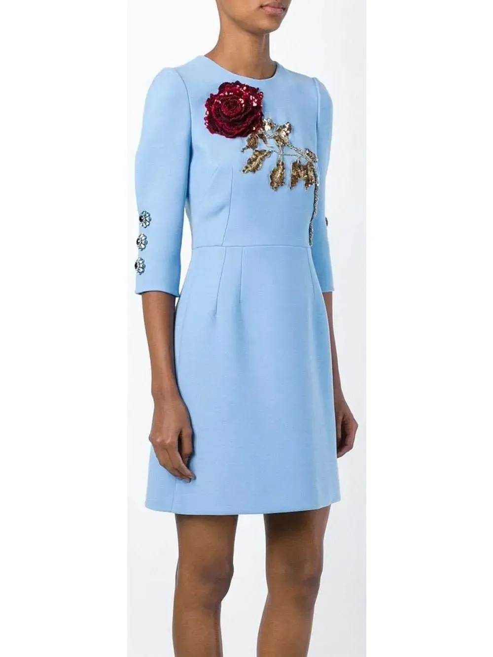 Women’s Dress with Embroidered Paillettes Rose, Blue