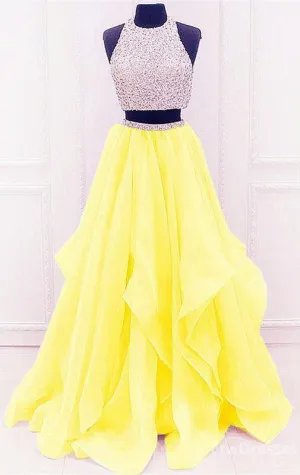 yellow prom dresses two piece prom dresses Tow pieces prom dresses sparkle prom dresses